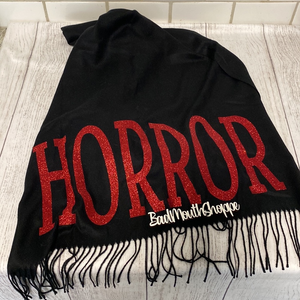 *Witchwood Bags Red Glitter HORROR Halloween Vegan Cashmere Scarf